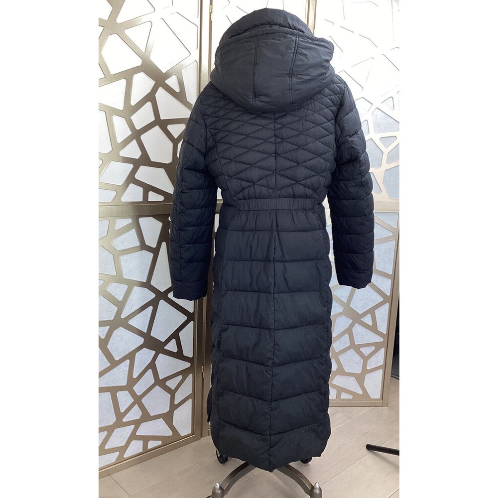BERNARDO Quilted CALF Long Coat JACKET EcoPlume Fill HOODED ZIPPER  L Puffer - Picture 4 of 10